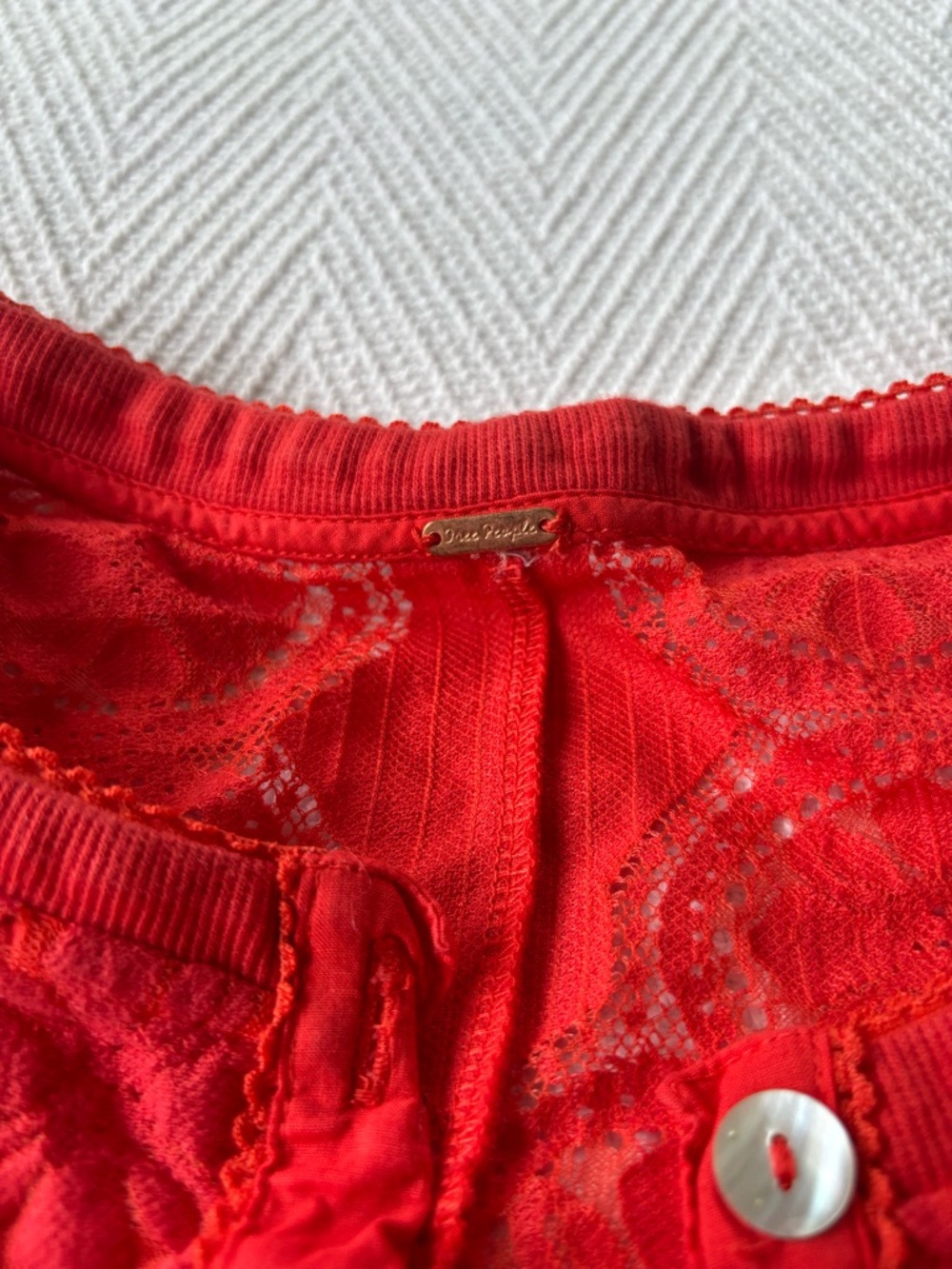Free People Red Lace Button-Front Tank Top - Picture 2 of 3